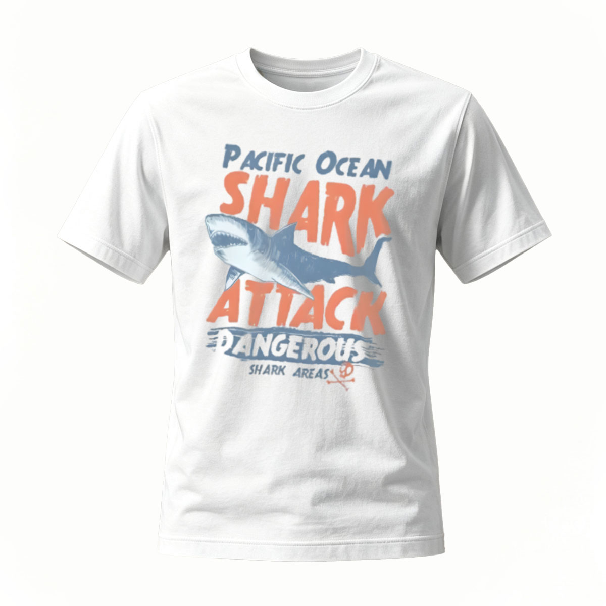 Pacific Ocean Shark Attack Men's T-Shirt Dangerous Areas Design - Image 2