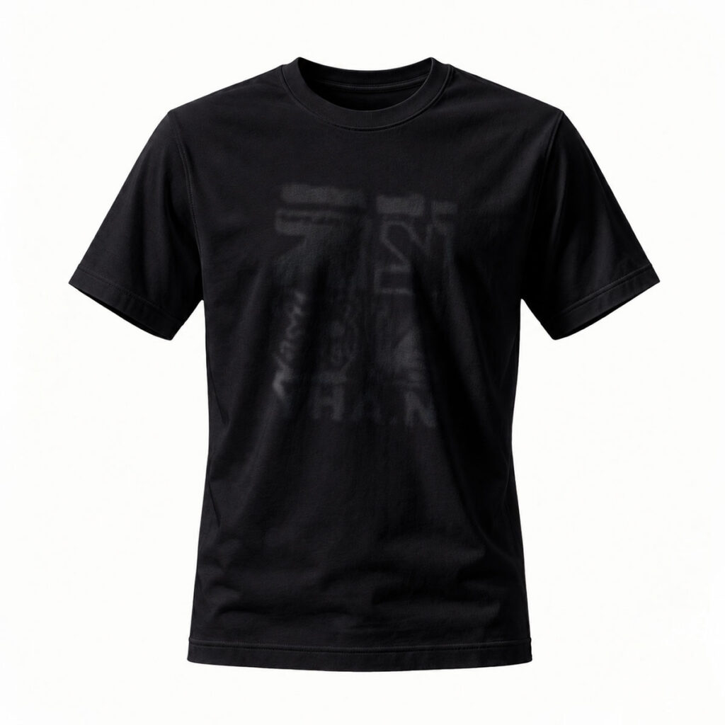 Black T-Shirt with Subtle Graphic Print Men's Casual Wear