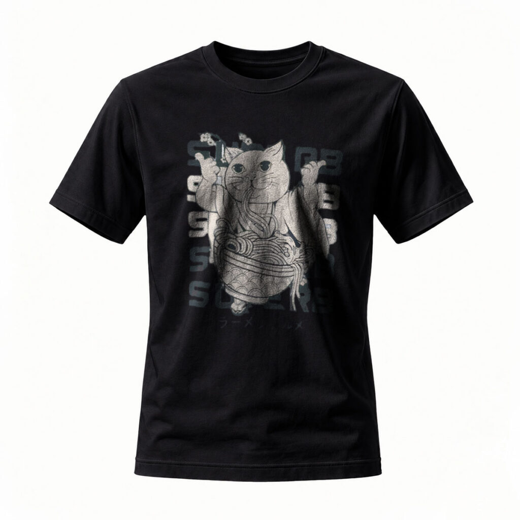 Black Cat Tattoo Style T-Shirt Men's Casual Graphic Tee