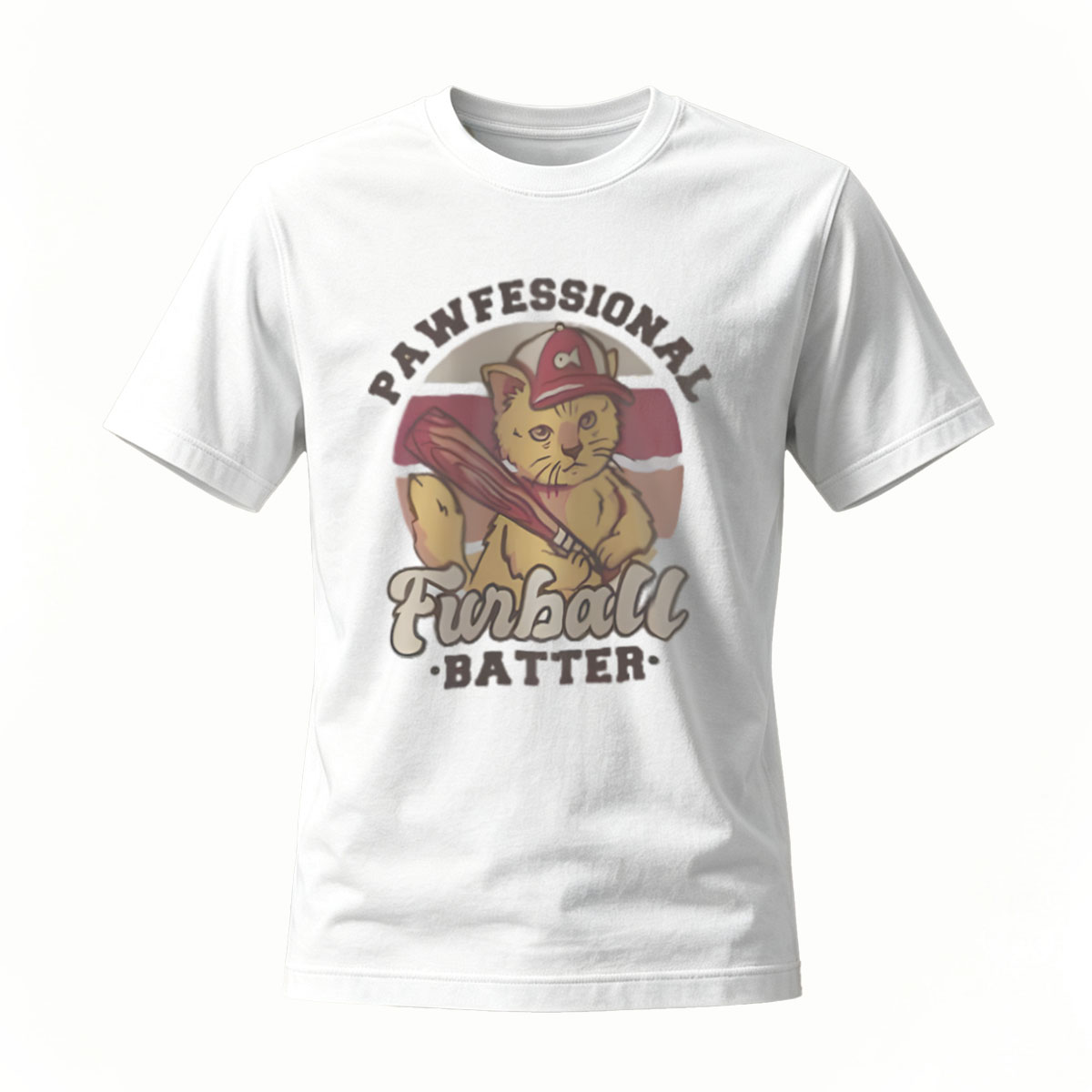 Professional Furball Batter Cat Baseball T-Shirt Men's Women's Gift - Image 2