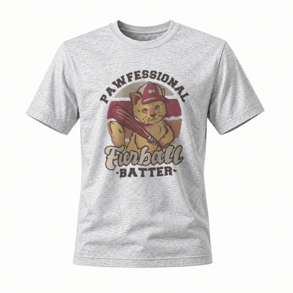 Professional Furball Batter Cat Baseball T-Shirt Men's Women's Gift - Image 3