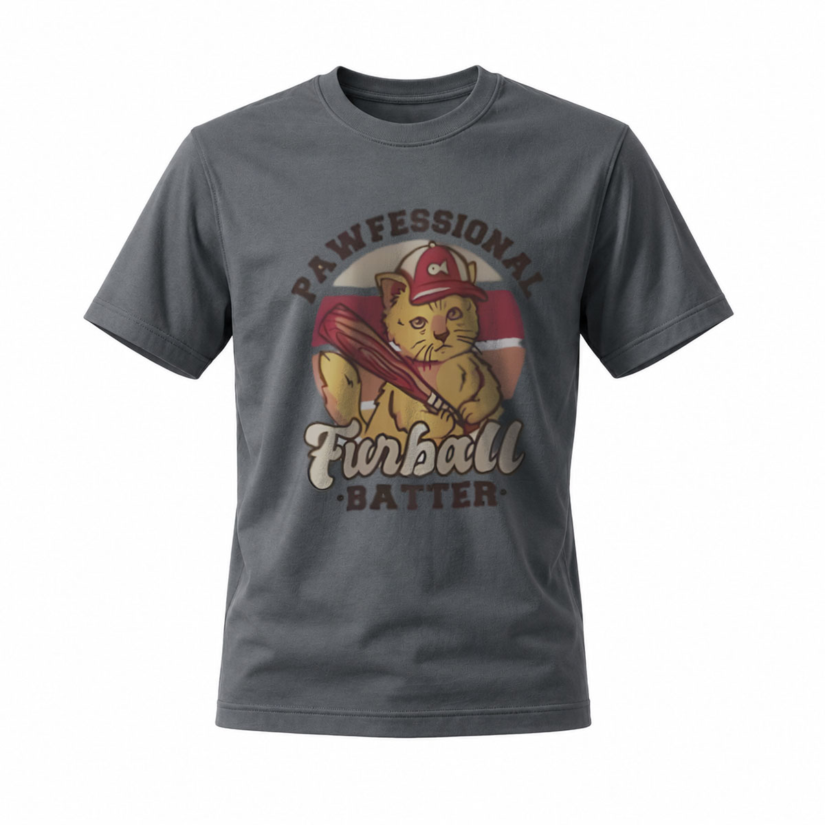Professional Furball Batter Cat Baseball T-Shirt Men's Women's Gift - Image 6