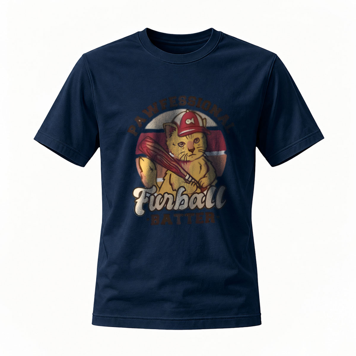 Professional Furball Batter Cat Baseball T-Shirt Men's Women's Gift - Image 7