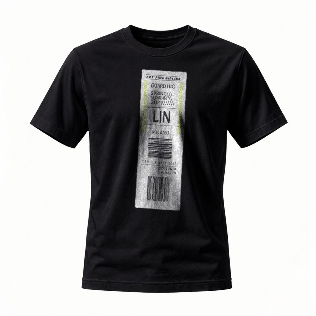 Black T-Shirt with Boarding Pass Print Milano Spring Summer 2021 Fashion Men's Casual Wear