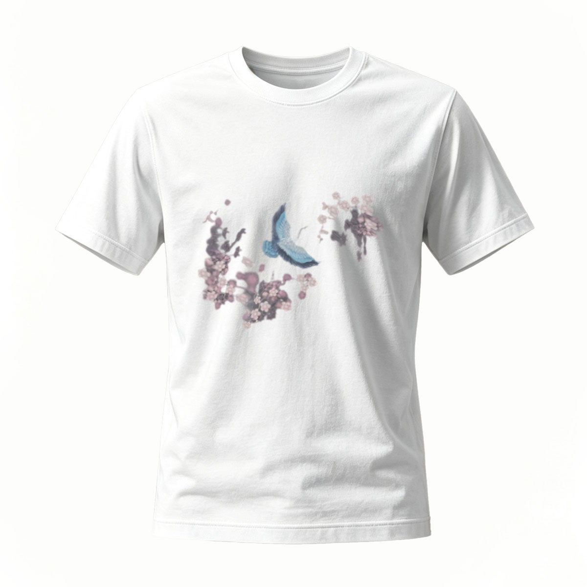 Black T-Shirt with Butterfly and Cherry Blossom Print Men's Casual Wear - Image 2