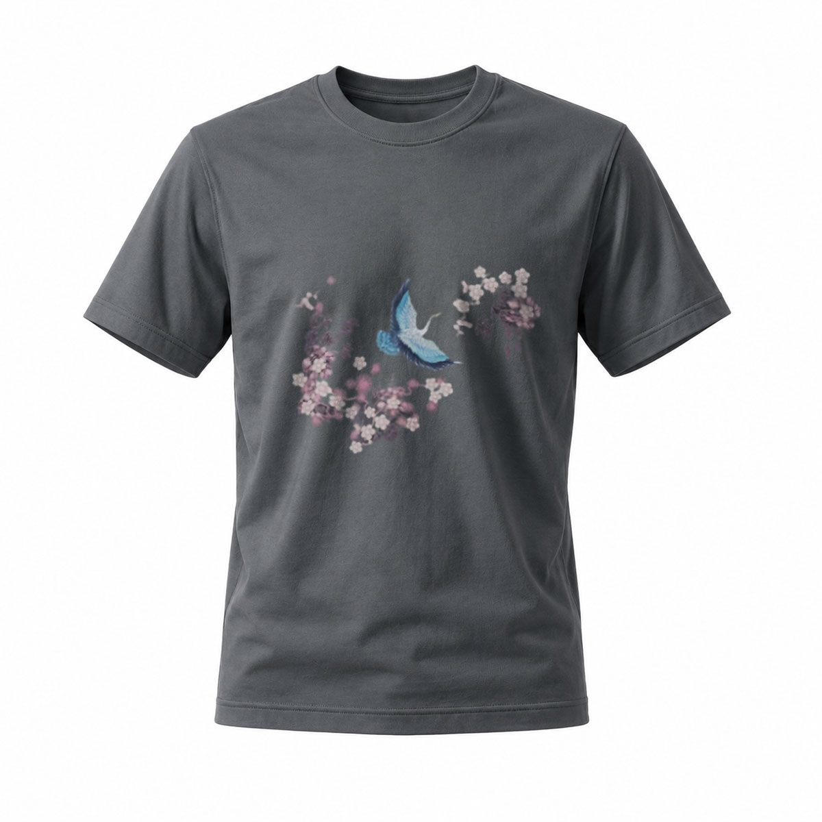 Black T-Shirt with Butterfly and Cherry Blossom Print Men's Casual Wear - Image 6