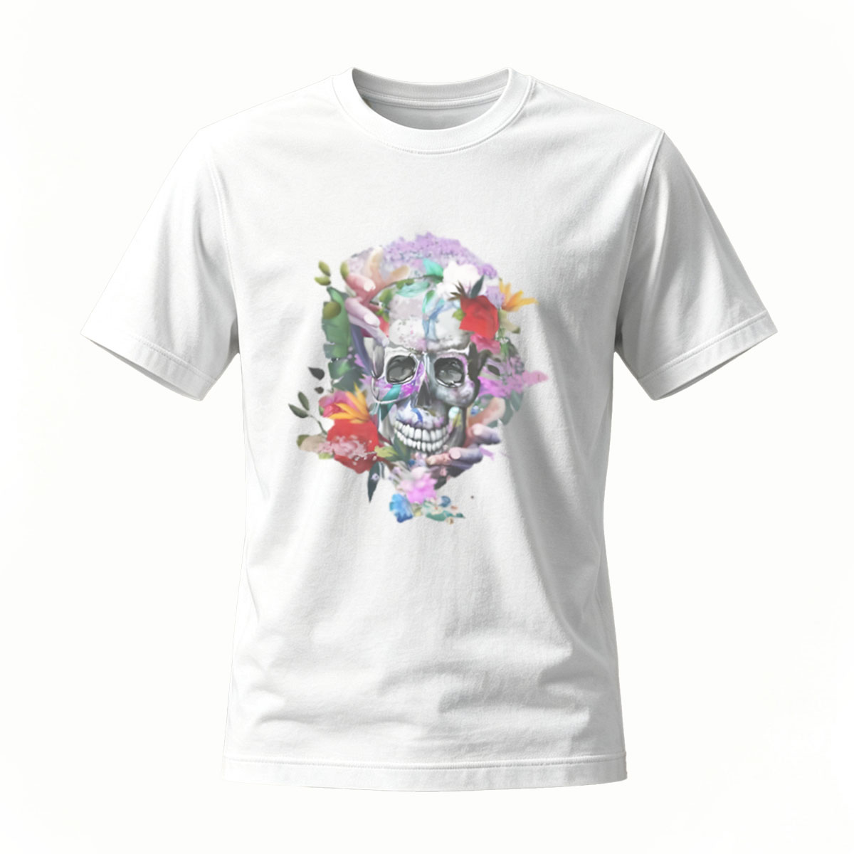 Colorful Skull Floral Print Men's T-Shirt - Image 2