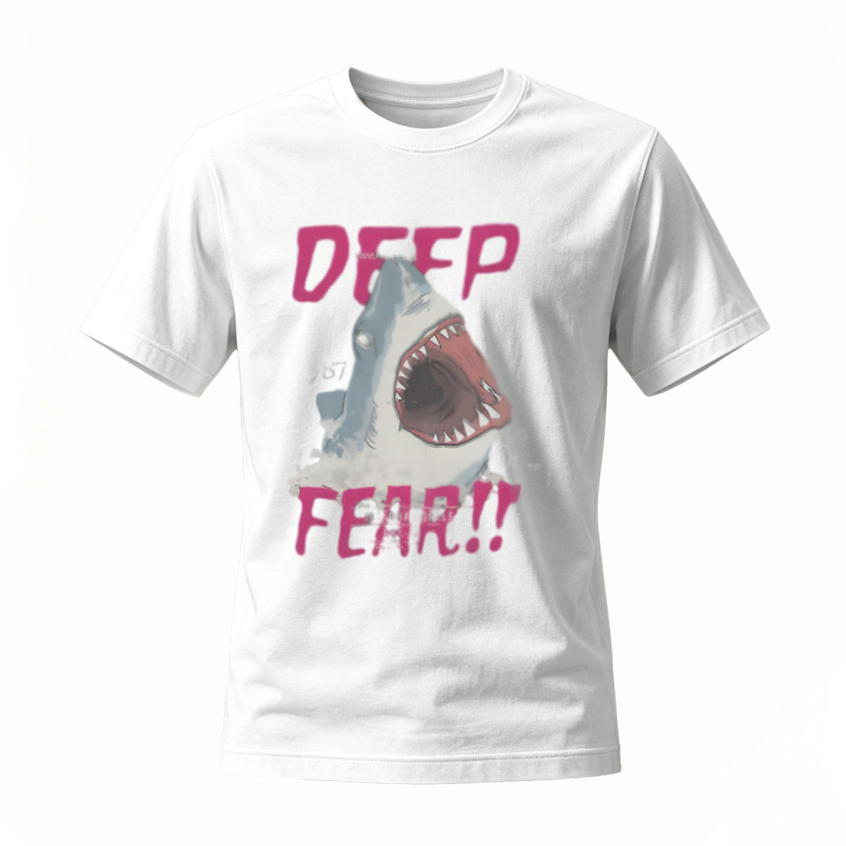 Deep Fear Shark T-Shirt Men's Black Horror Design Gift - Image 2