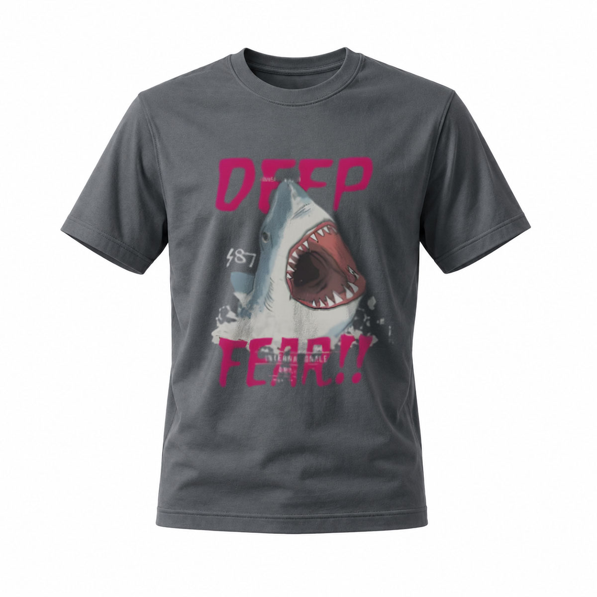 Deep Fear Shark T-Shirt Men's Black Horror Design Gift - Image 6