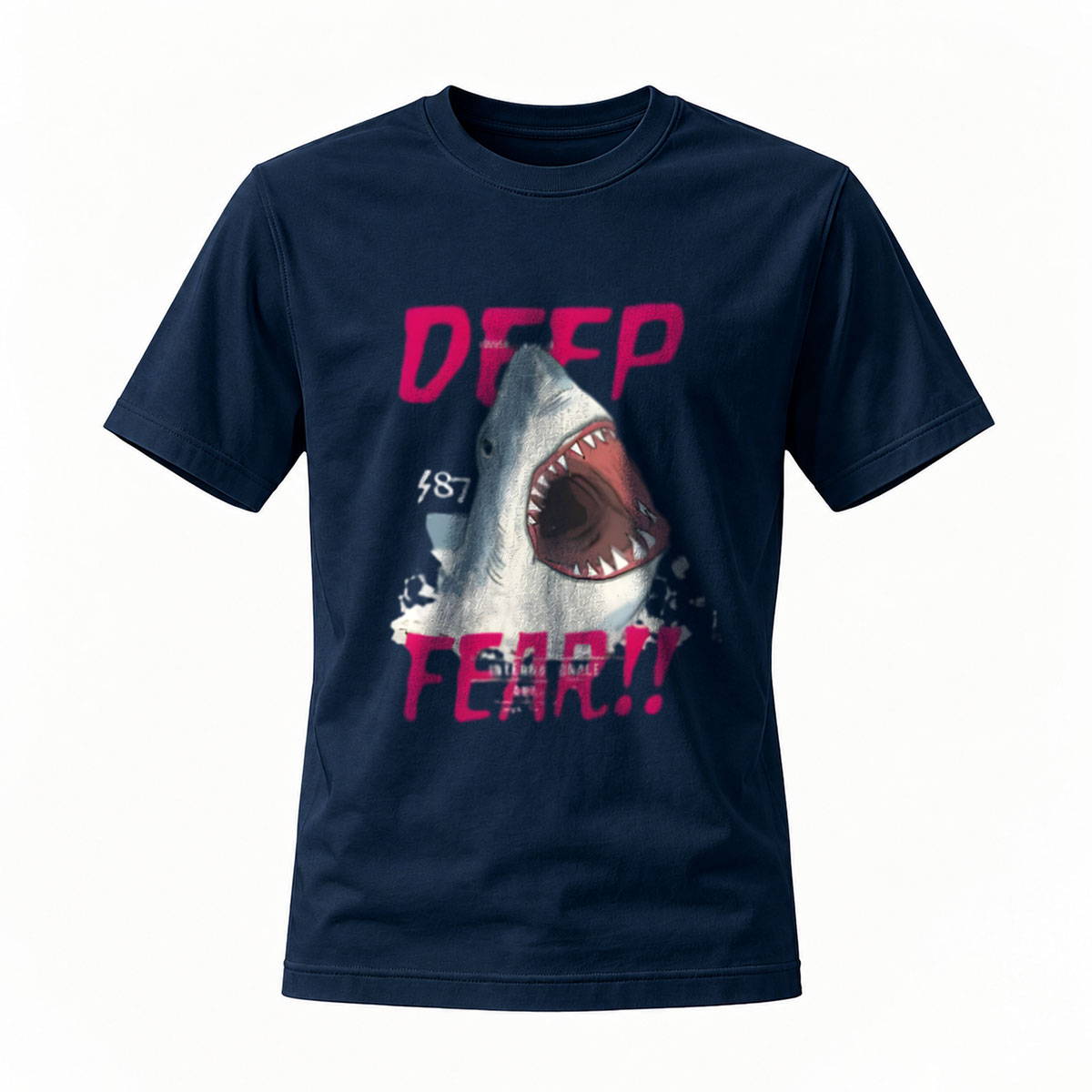 Deep Fear Shark T-Shirt Men's Black Horror Design Gift - Image 7